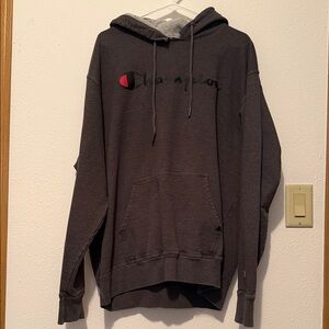 Champion Charcoal Hoodie with Red Logo Accent